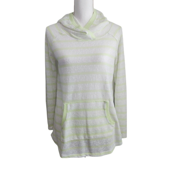 EARTH YOGA Women's Sz Small Burn Out Green Stripe Roll Tab Sleeve Pocket Hoodie - Picture 14 of 16